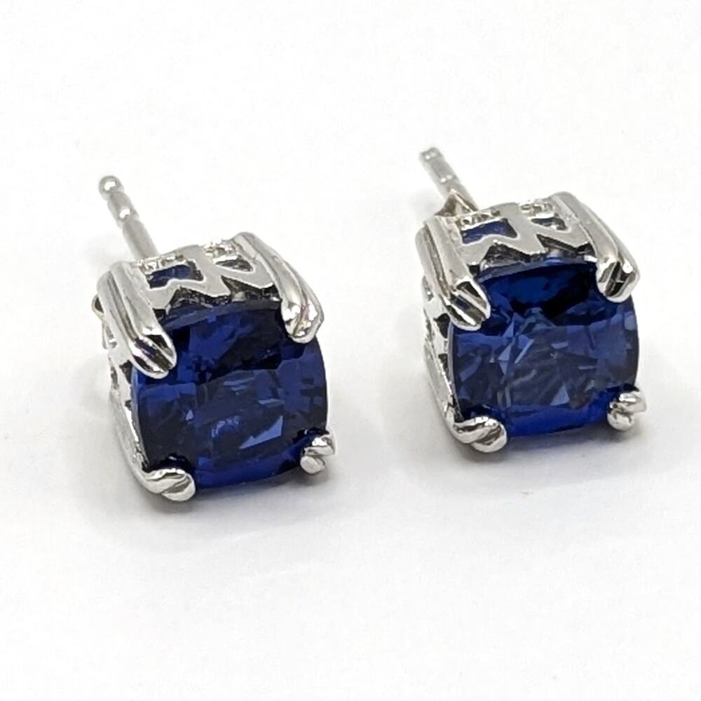 Sterling Silver 925 Blue Lab Created Sapphire September Birthstone Stud Earrings